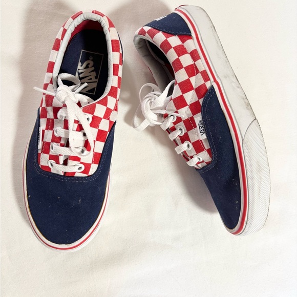 Vans Shoes - Vans Red and Navy Checkered Sneakers size 6
